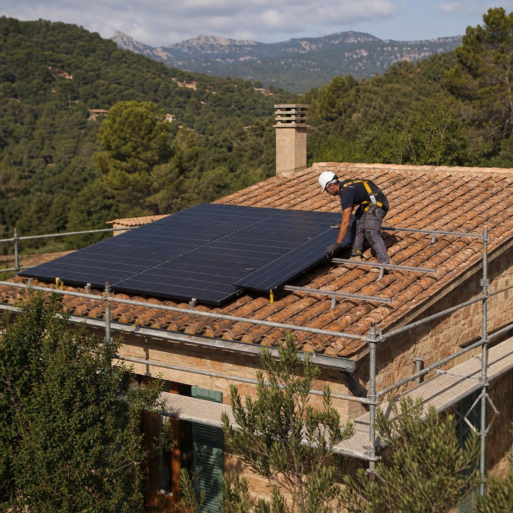 Equipo técnico durante una instalación solar